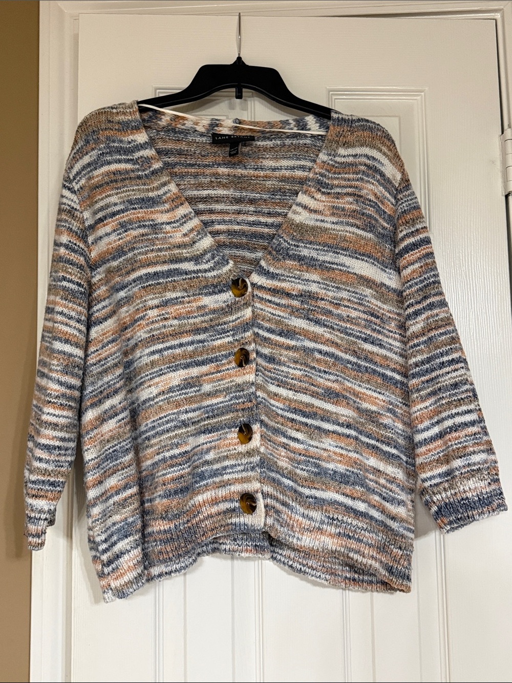 Lane Bryant Striped Button-Front Cardigan in Cream, Tan & Gray